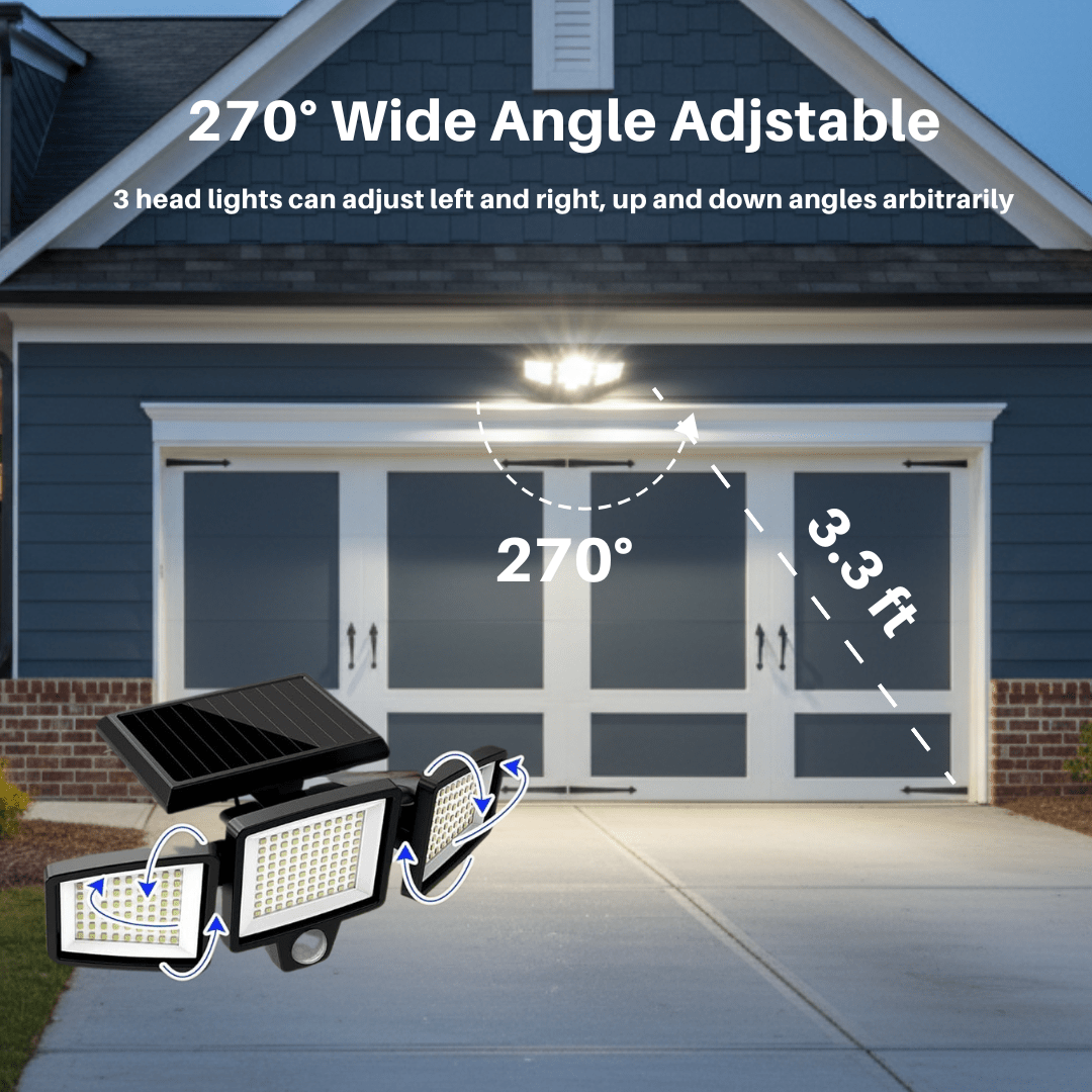 Solar Motion Sensor LED Security Light 3-Head Outdoor IP65