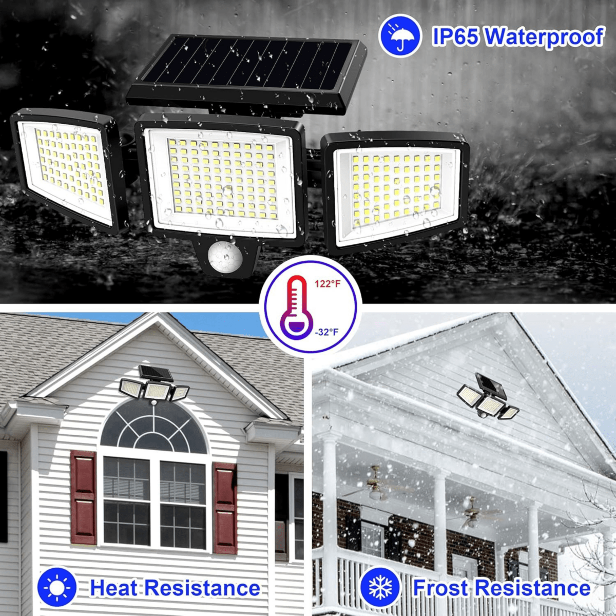 Solar Motion Sensor LED Security Light 3-Head Outdoor IP65