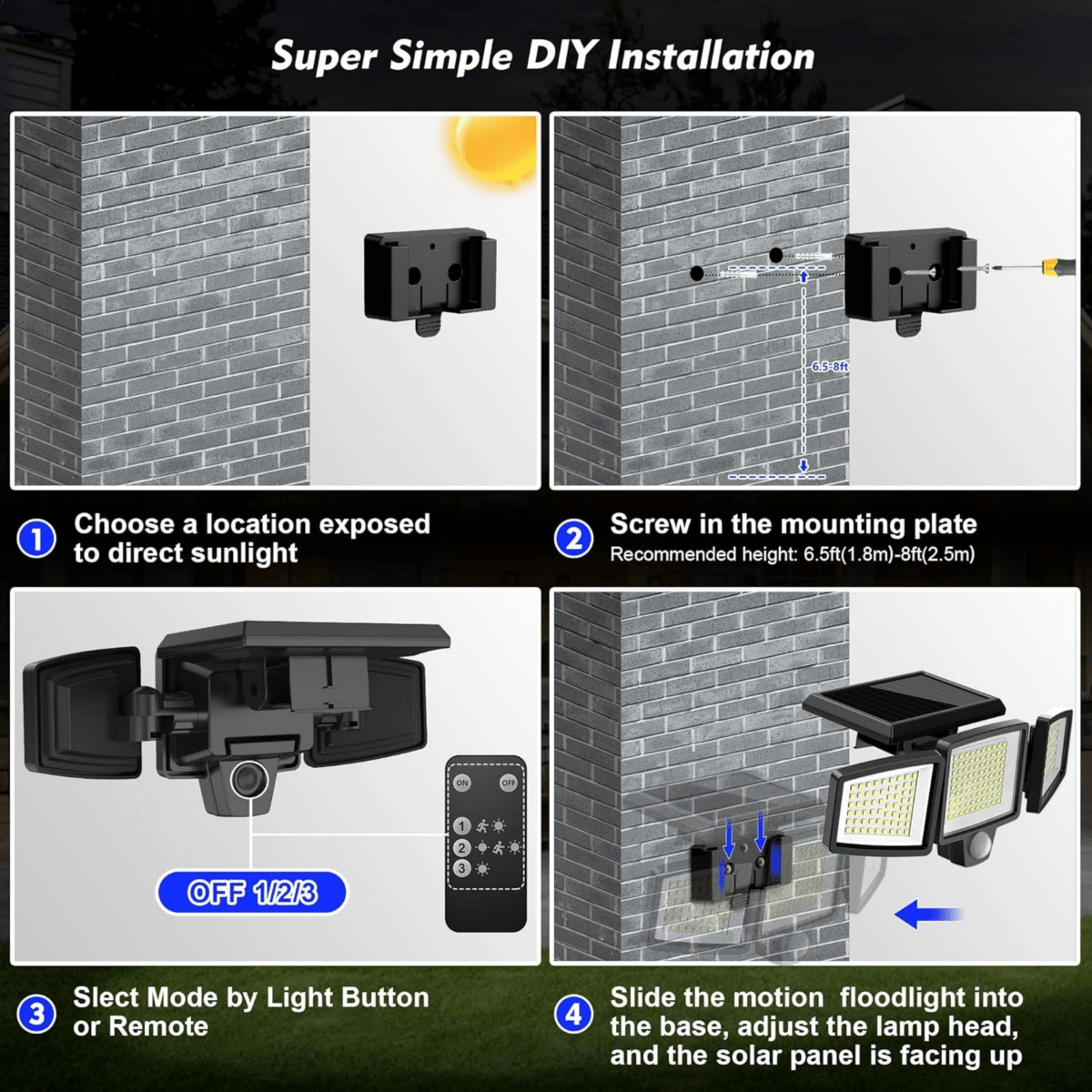 Solar Motion Sensor LED Security Light 3-Head Outdoor IP65