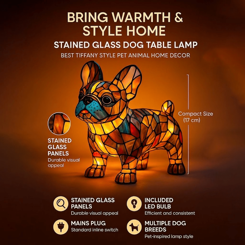 Stained Glass Dog Table Lamp Table Lighting