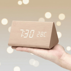 Wooden LED Digital Desk Clock Voice Control Adjustable Brightness