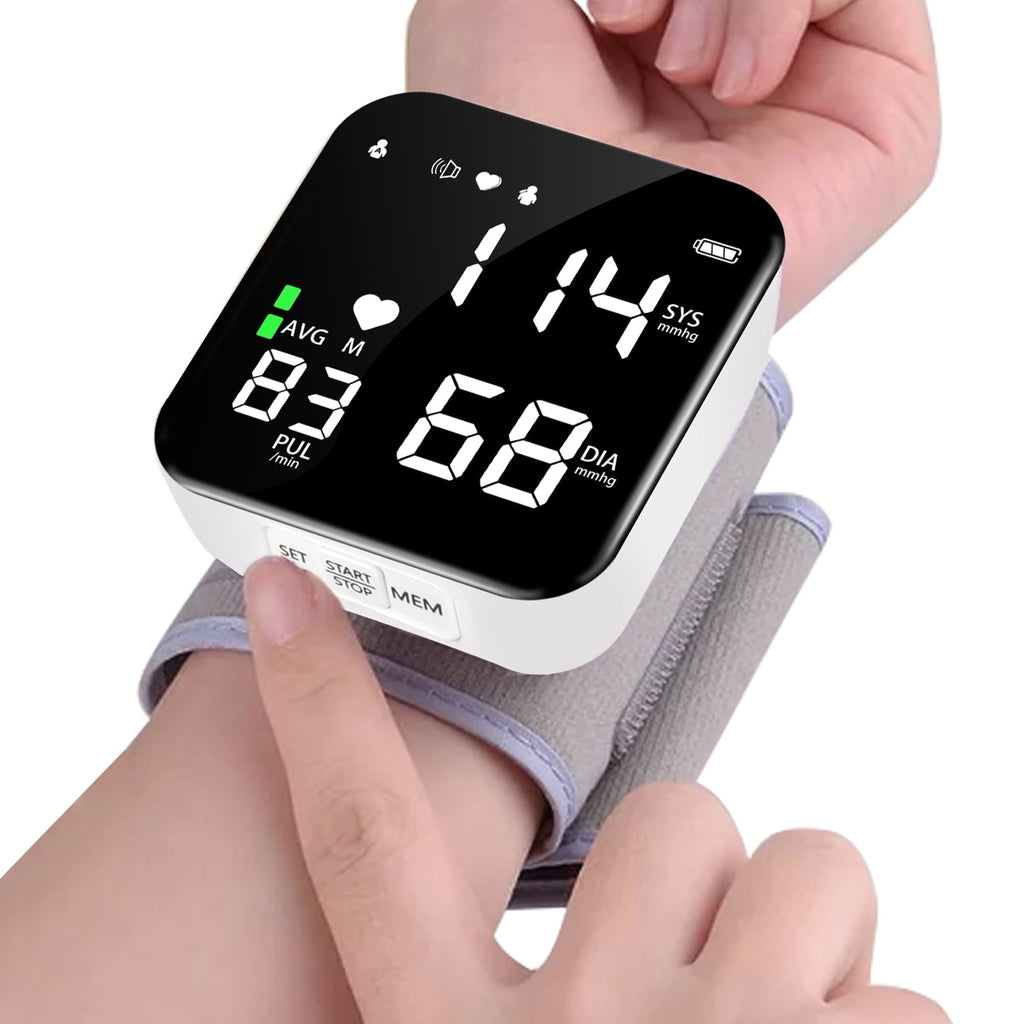 Automatic Wrist Blood Pressure Monitor with Adjustable Cuff Large LCD