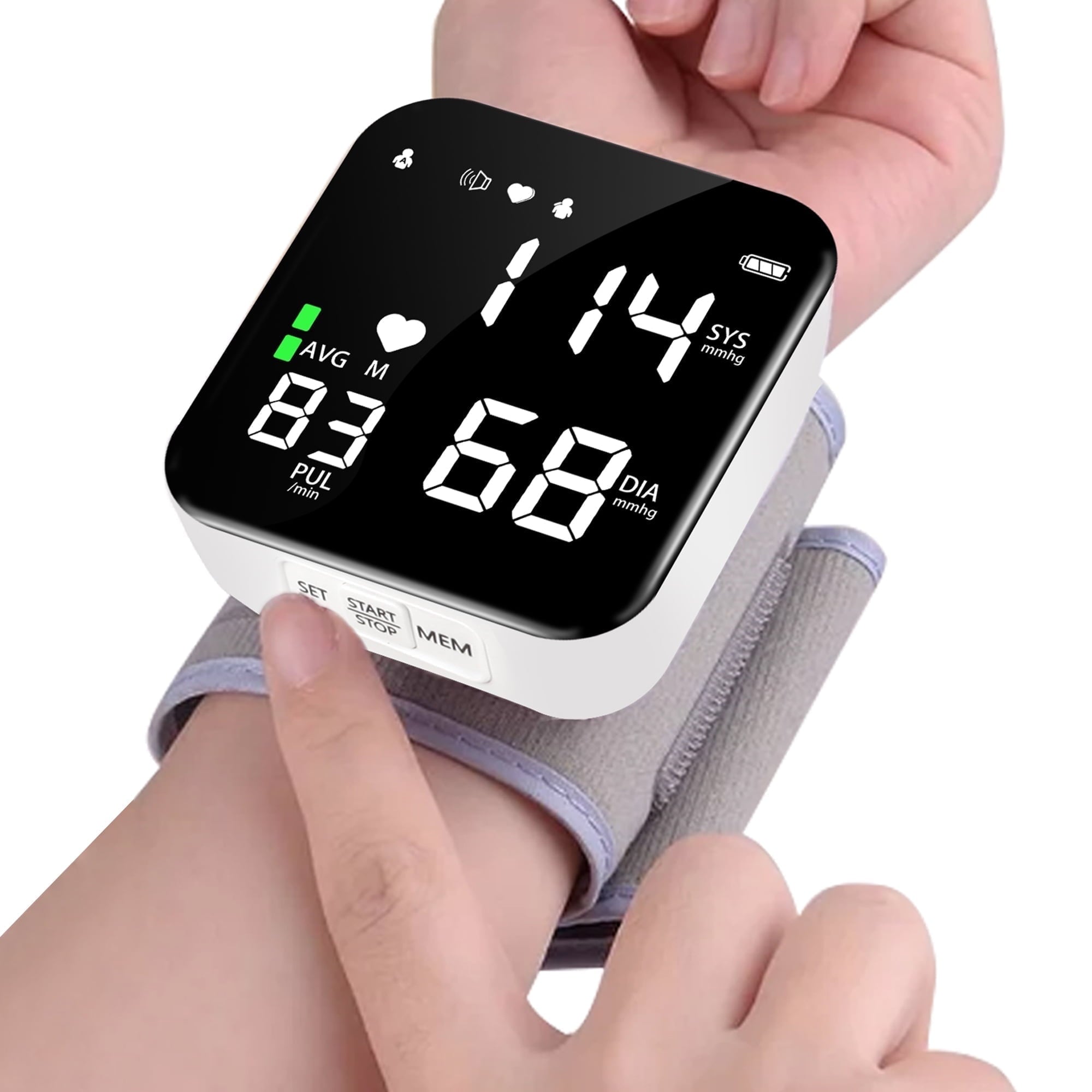 Automatic Wrist Blood Pressure Monitor with Adjustable Cuff Large LCD
