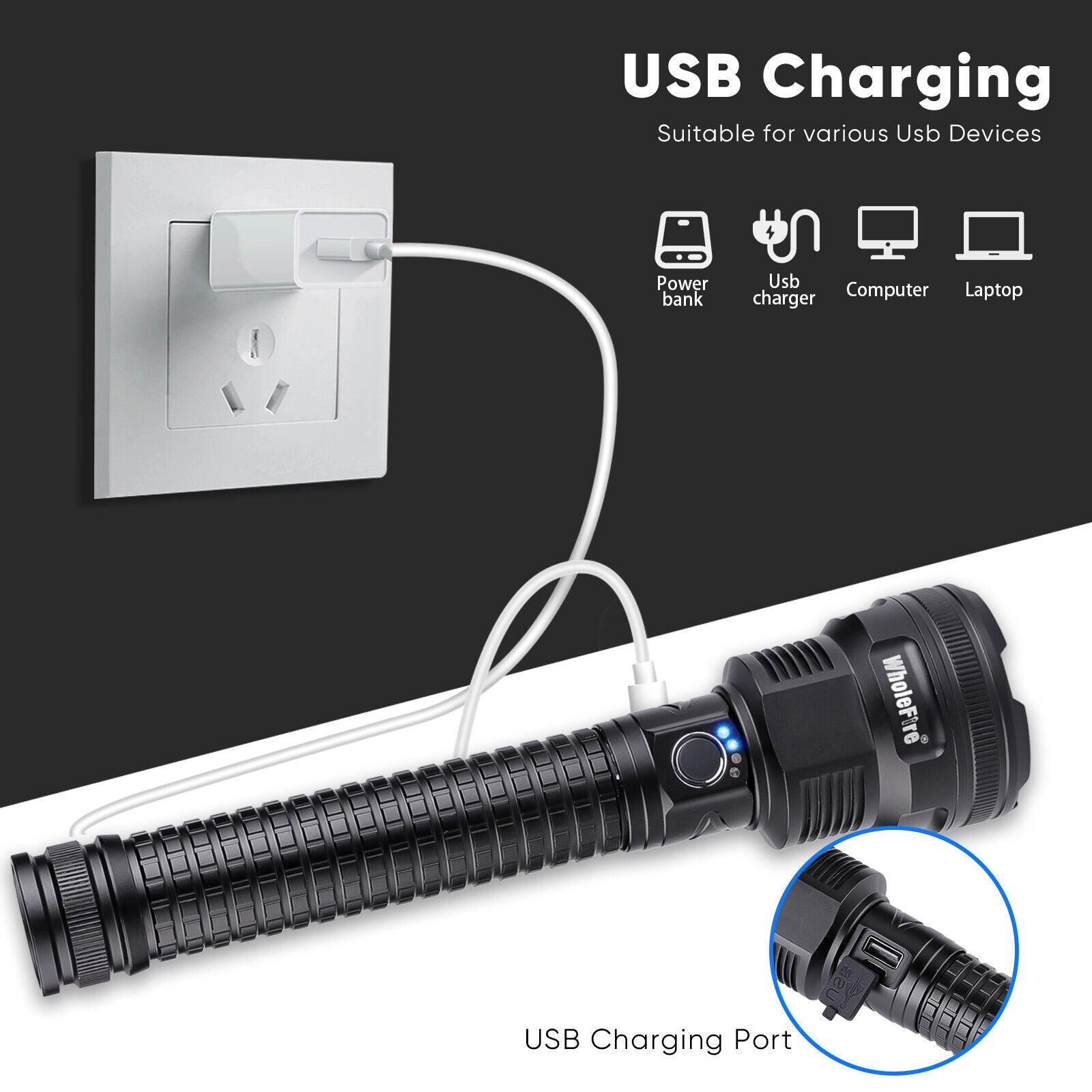 LED Flashlight USB Rechargeable High Lumen Handheld Torch