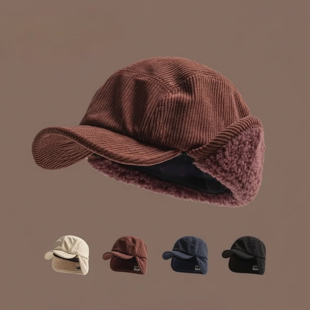 Ribbed Knit Beanie Hat with Ear Flaps Fleece Lined Winter Unisex
