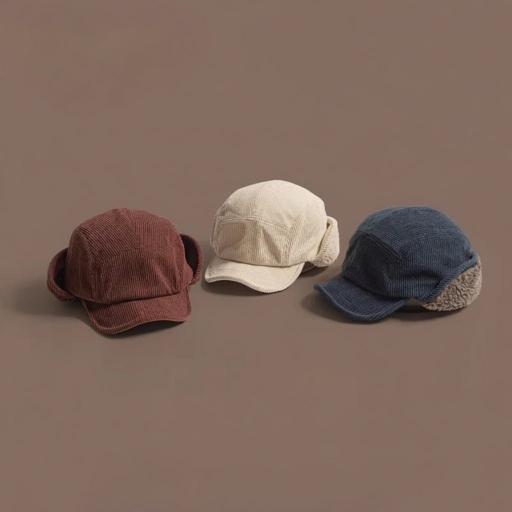 Ribbed Knit Beanie Hat with Ear Flaps Fleece Lined Winter Unisex