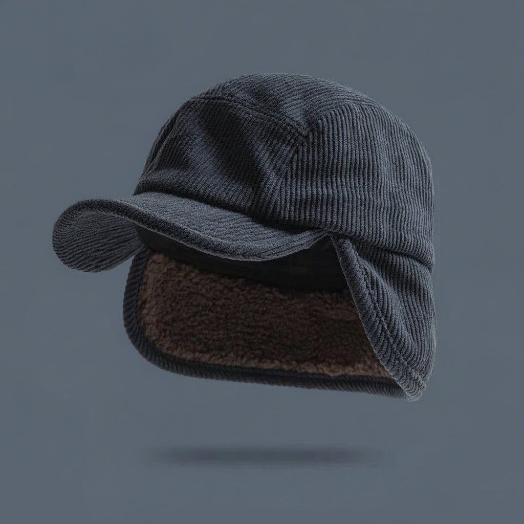 Ribbed Knit Beanie Hat with Ear Flaps Fleece Lined Winter Unisex