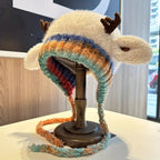 Women's Knit Beanie Hat with Antlers Winter Hat Accessory