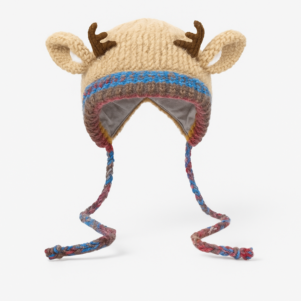 Women's Knit Beanie Hat with Antlers Winter Hat Accessory