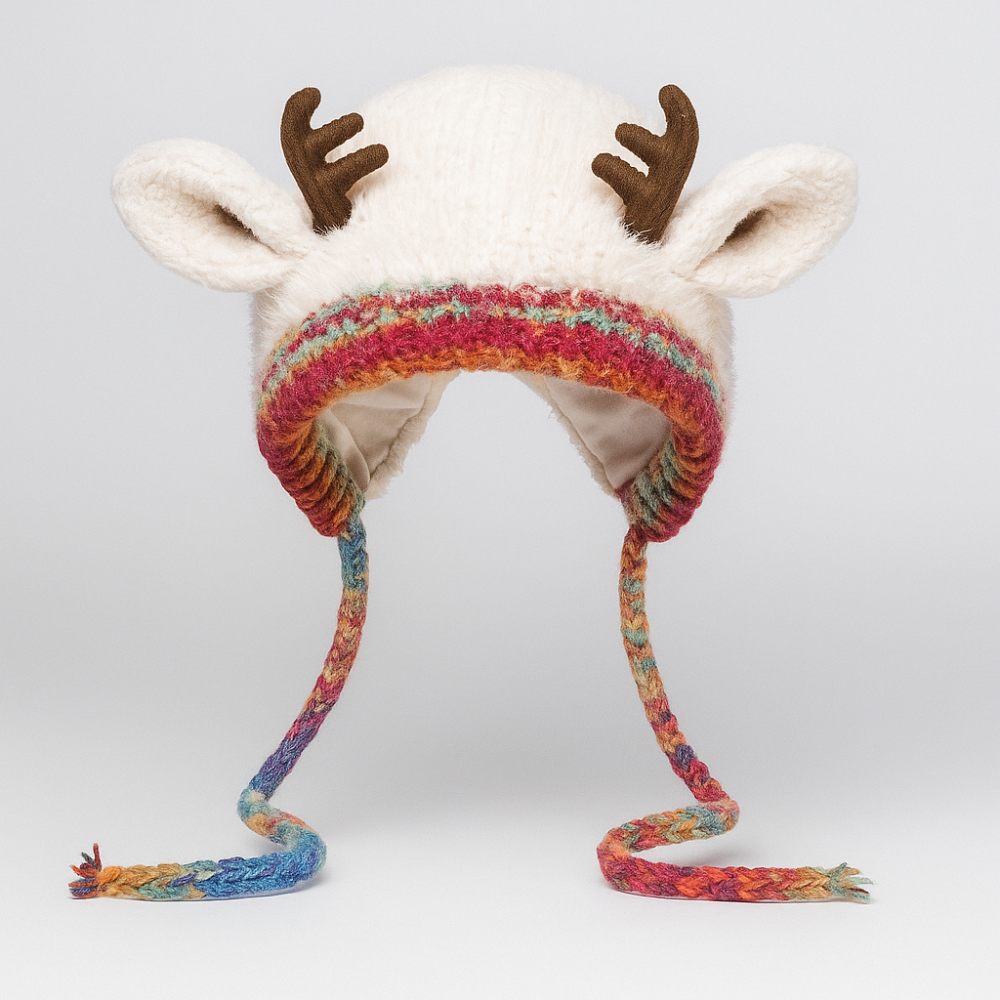 Women's Knit Beanie Hat with Antlers Winter Hat Accessory