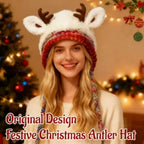 Women's Knit Beanie Hat with Antlers Winter Hat Accessory