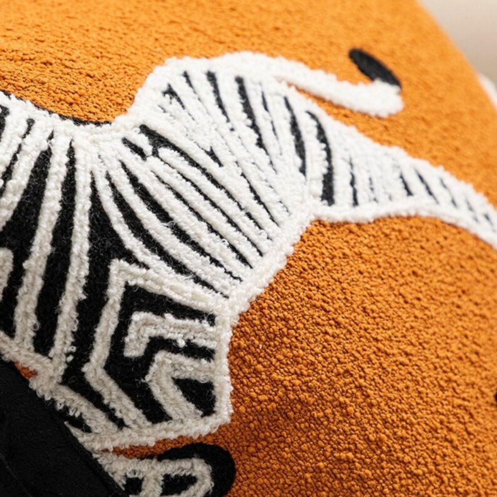 Square Embroidered Cushion Cover with Zebra Dash Pattern