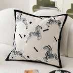 Square Embroidered Cushion Cover with Zebra Dash Pattern
