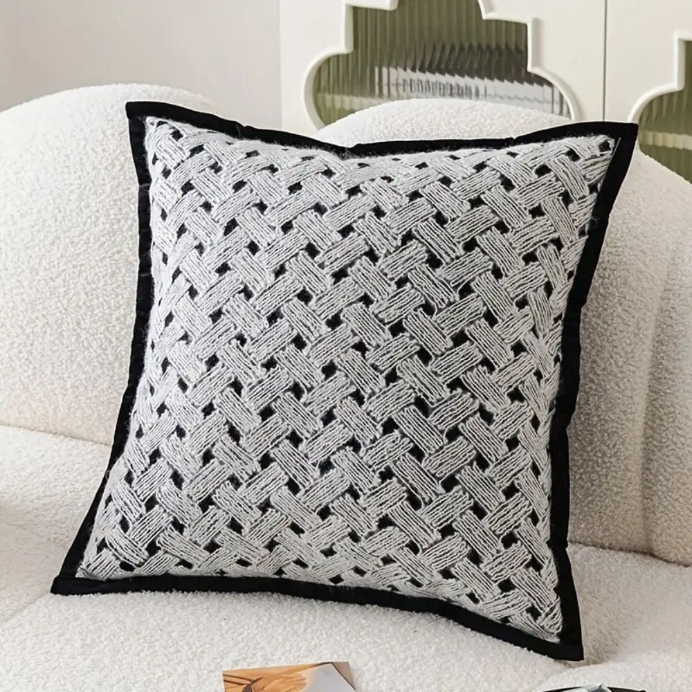 Square Embroidered Cushion Cover with Zebra Dash Pattern