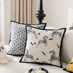 Square Embroidered Cushion Cover with Zebra Dash Pattern