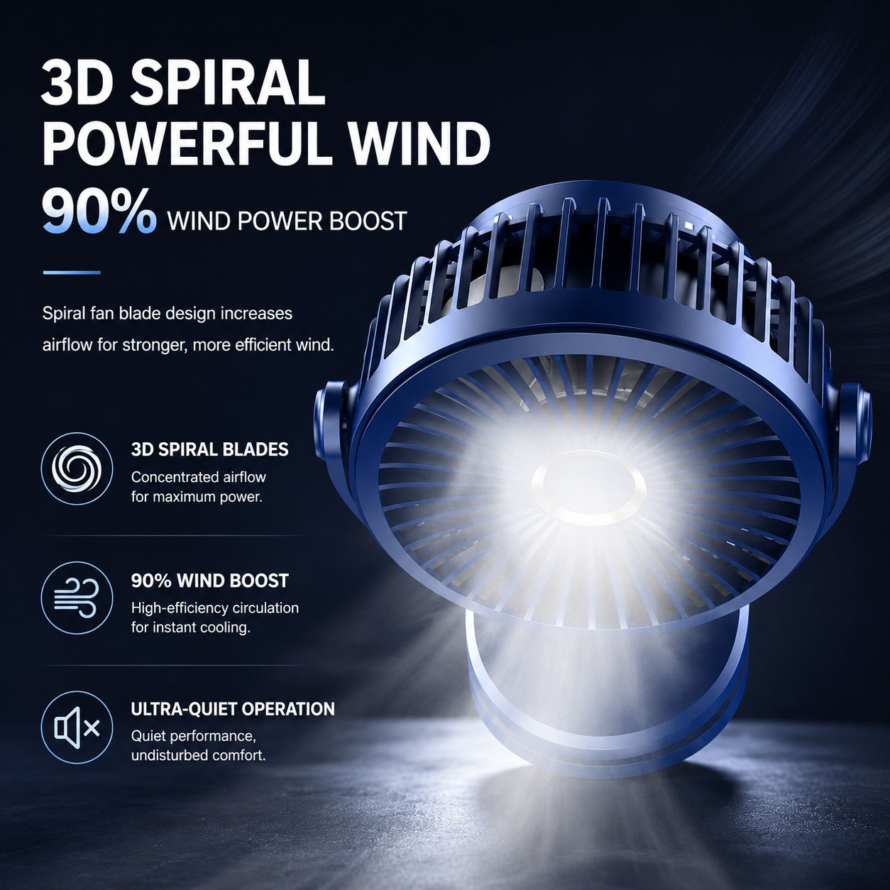 Rechargeable Clip-On Portable Desk Fan with 4-Speed and Battery