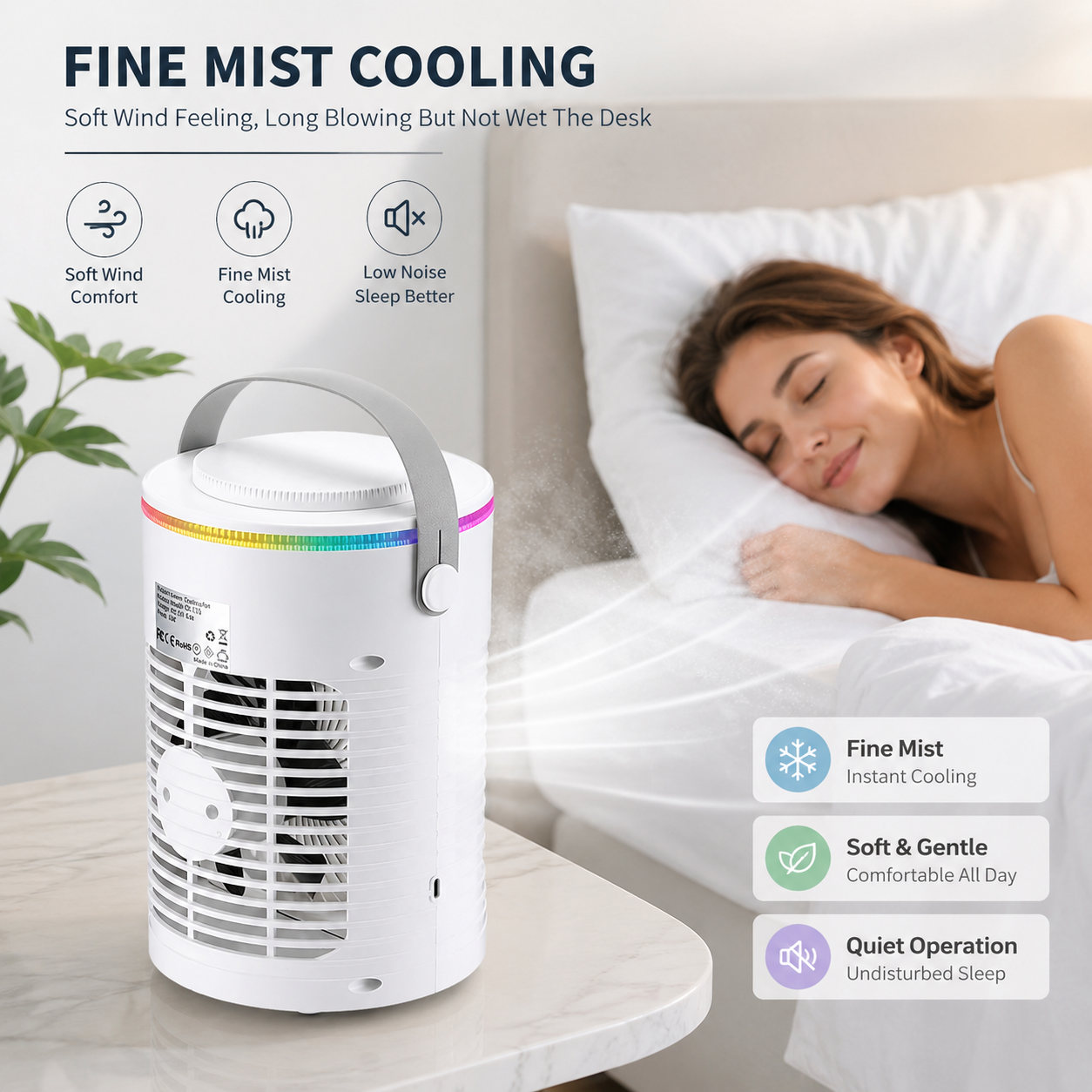 Mini tragbarer Desktop-Klimaanlagen-Ventilator USB-Timer RGB-Licht