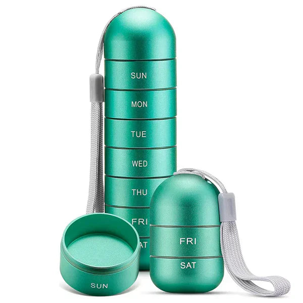 7 Day Aluminum Portable Pill Organizer Medicine Container Box