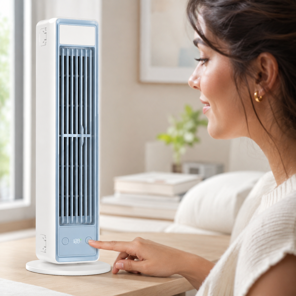 Rechargeable Bladeless Tower Fan Portable Oscillating Desk Fan with Remote