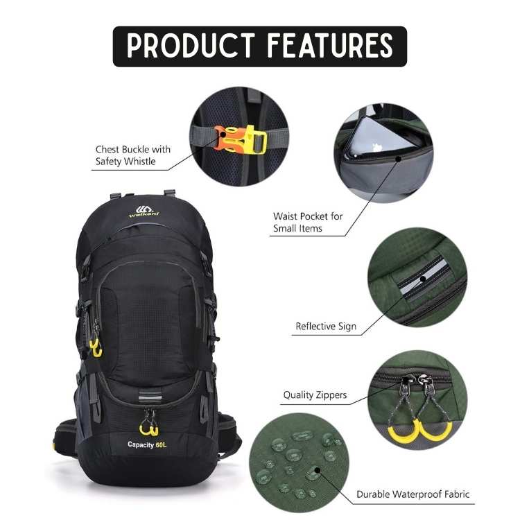 Hiking Backpack Waterproof Large Capacity 60L Camping Trekking Travel Bag