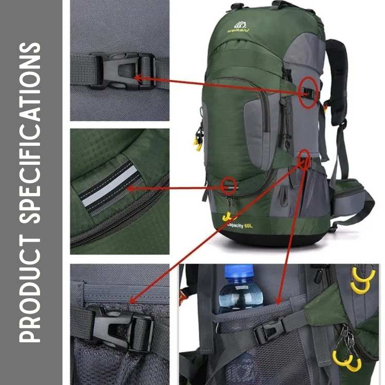 Hiking Backpack Waterproof Large Capacity 60L Camping Trekking Travel Bag