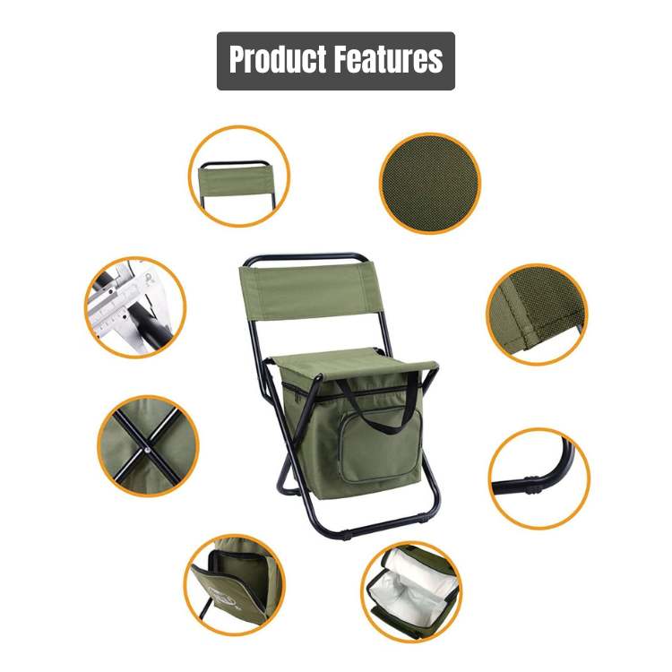 Foldable Camping Chair with Cooler Bag Portable Outdoor Fishing Stool