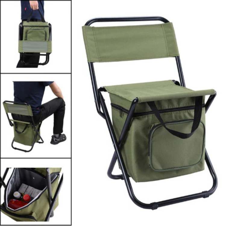 Foldable Camping Chair with Cooler Bag Portable Outdoor Fishing Stool