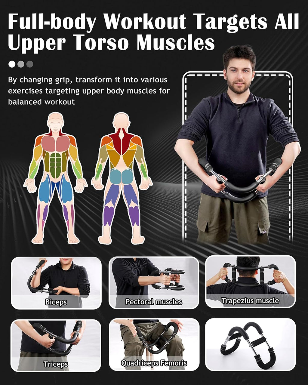 Adjustable Arm Exerciser Spring Bar Forearm Triceps Strength Trainer