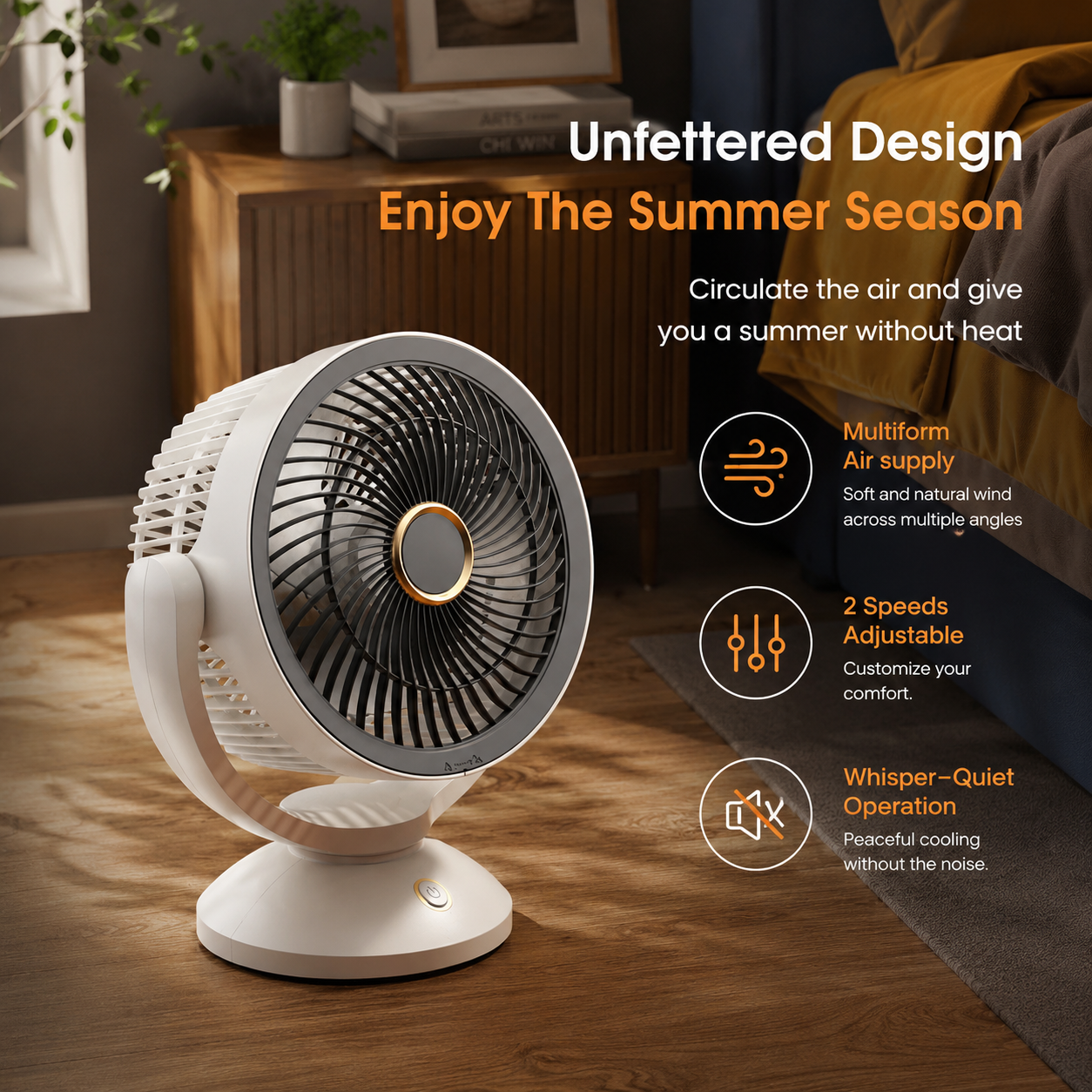 Rechargeable Portable USB Desk Fan with Night Light and Quiet Cooling