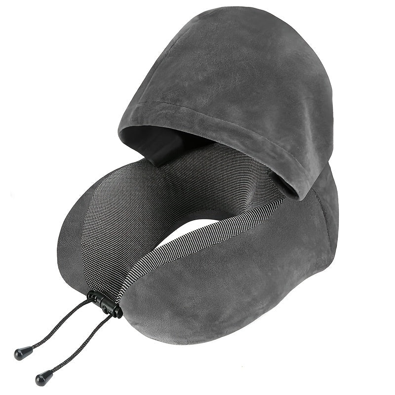 Adjustable U-Shaped Memory Foam Neck Pillow with Hood for Travel
