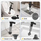 Toilet Plunger High Pressure Stainless Steel Handle Unclogger