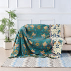 Square Cotton Throw Blanket Nordic Bird Pattern