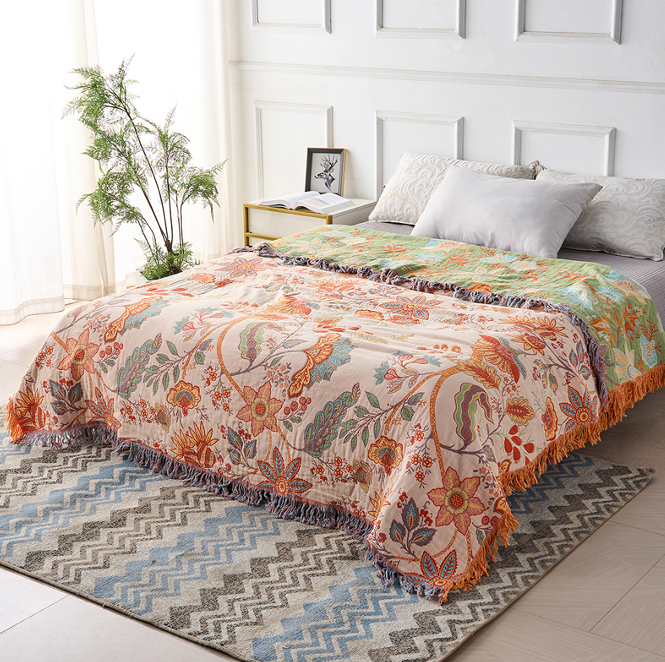 Cotton Throw Blanket Floral Pattern Sofa Cover Blanket
