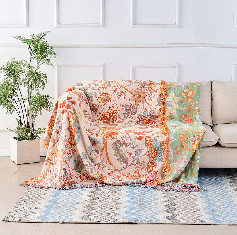 Cotton Throw Blanket Floral Pattern Sofa Cover Blanket