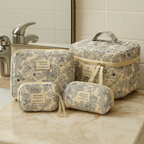 4 Piece Quilted Makeup Bag Set Organizer Pouches Cosmetic Storage Bags