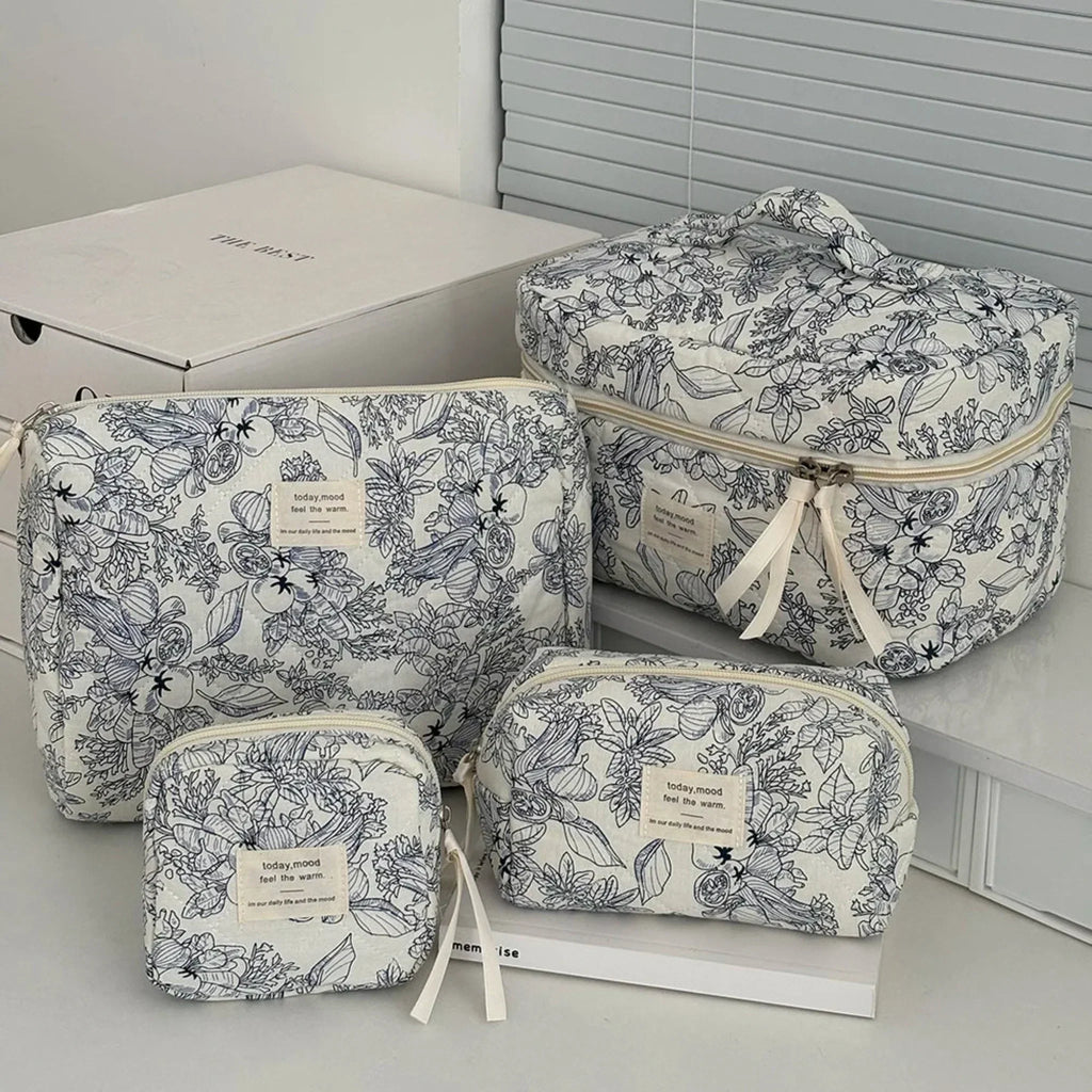 4 Piece Quilted Makeup Bag Set Organizer Pouches Cosmetic Storage Bags