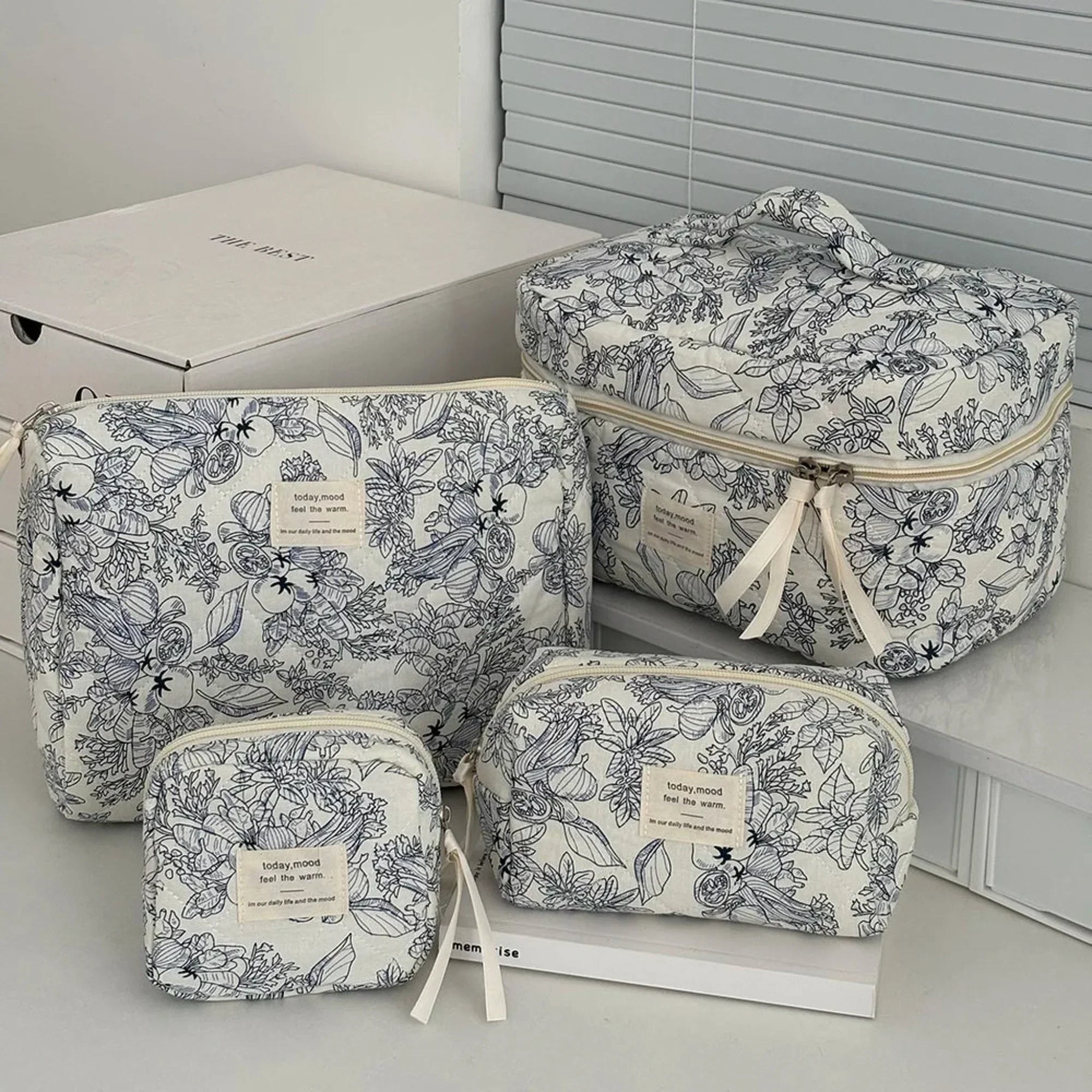 4 Piece Quilted Makeup Bag Set Organizer Pouches Cosmetic Storage Bags