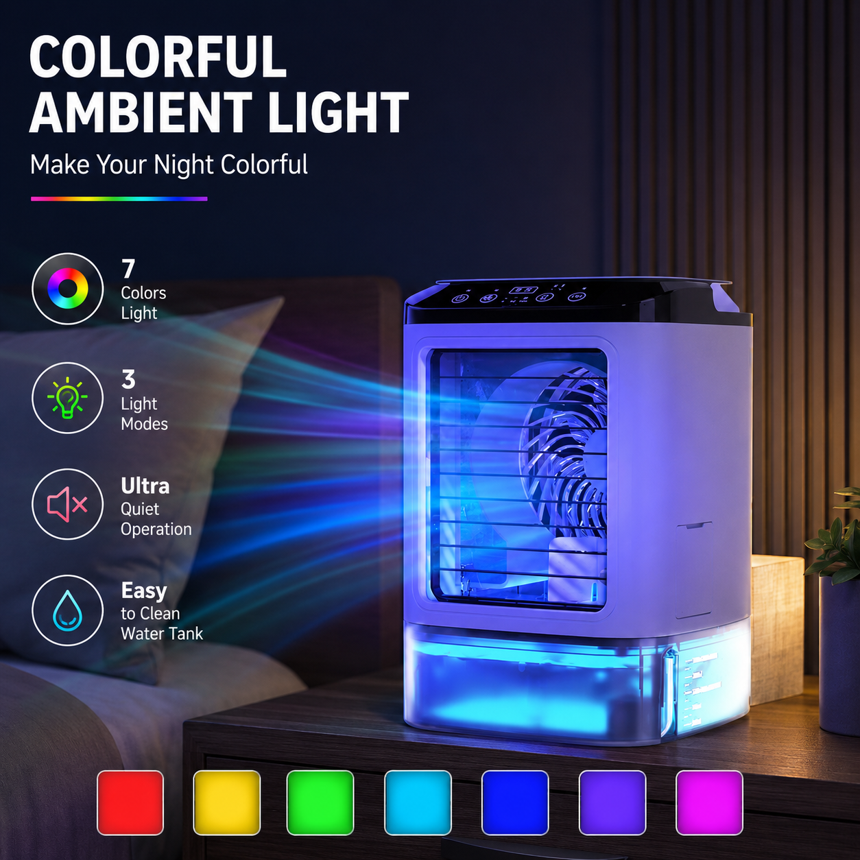 Portable Mini Air Conditioner with Water Tank 3-Speed Humidifier