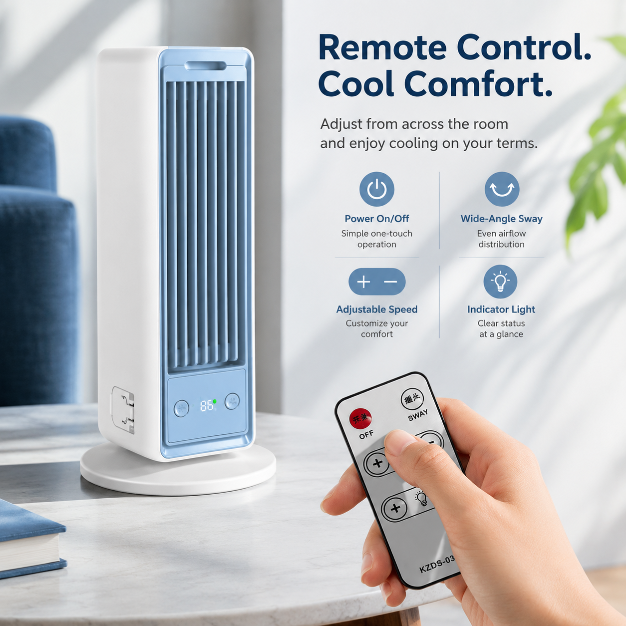 Rechargeable Bladeless Tower Fan Portable Oscillating Desk Fan with Remote