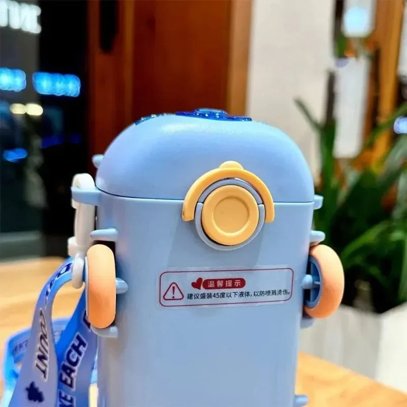 Plastic Cartoon Bus Shaped Water Bottle with Straw 16 oz