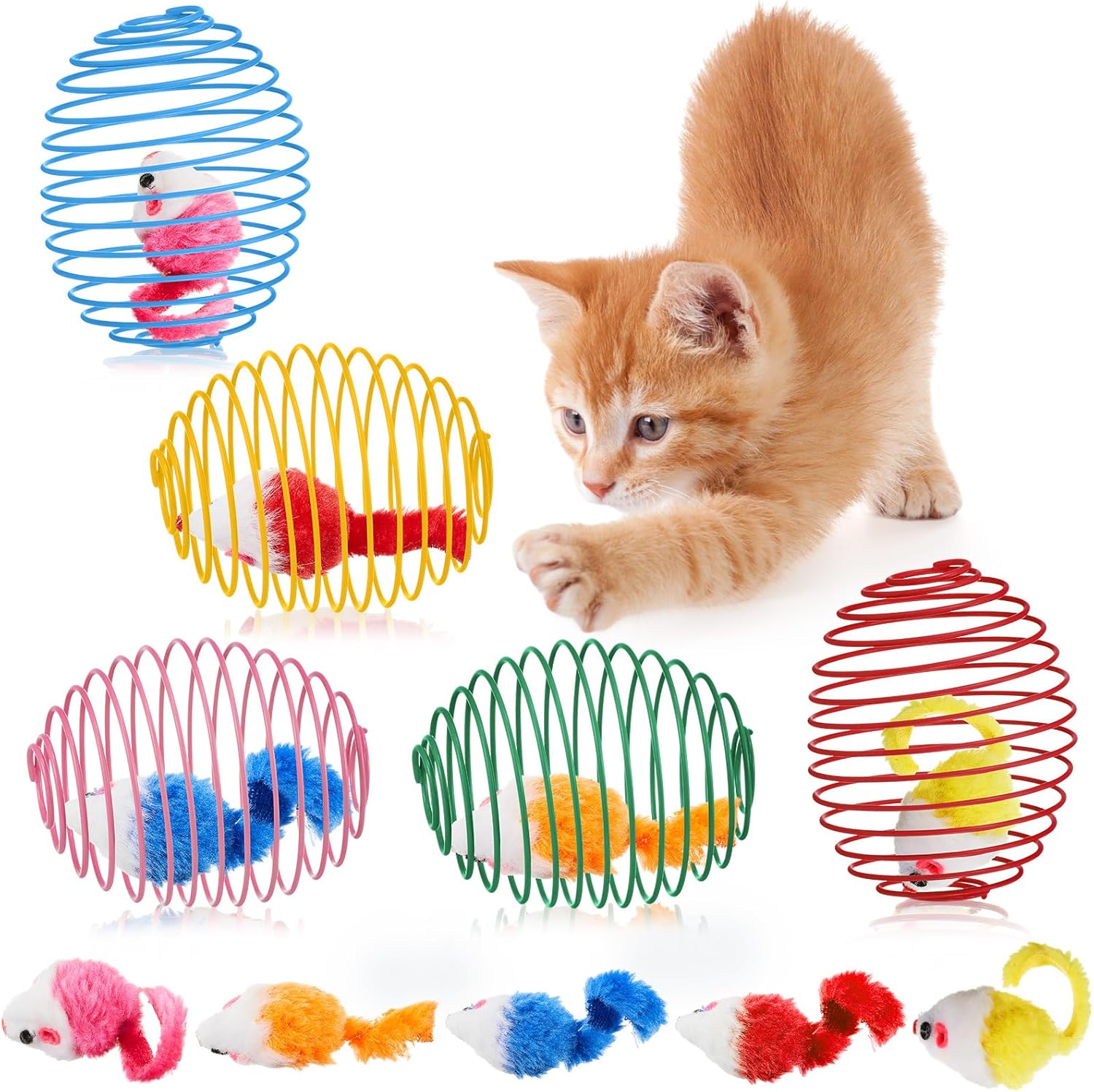 Cat Spring Ball Toy Set for Kittens and Cats Interactive Pet Toys