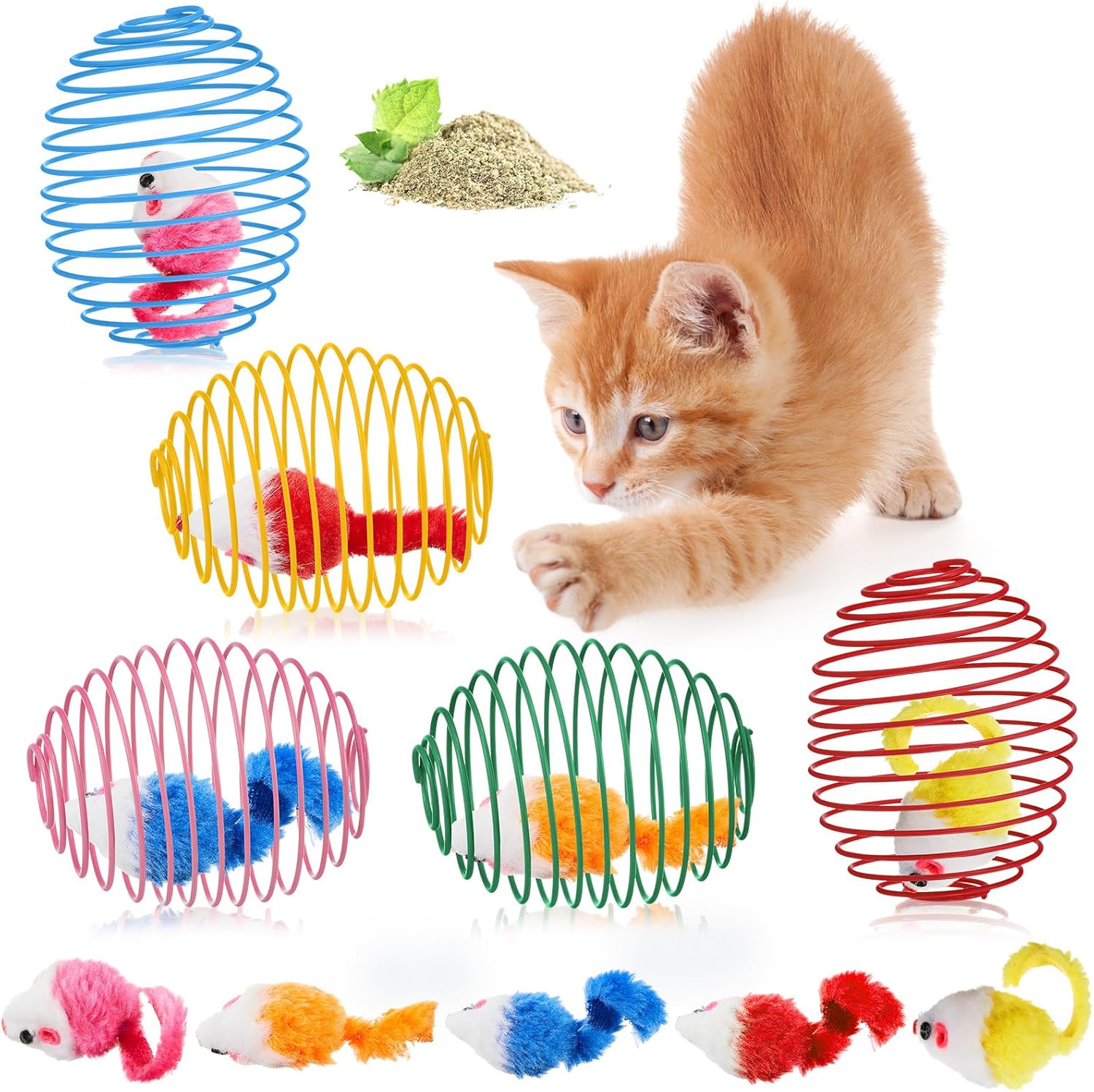 Cat Spring Ball Toy Set for Kittens and Cats Interactive Pet Toys