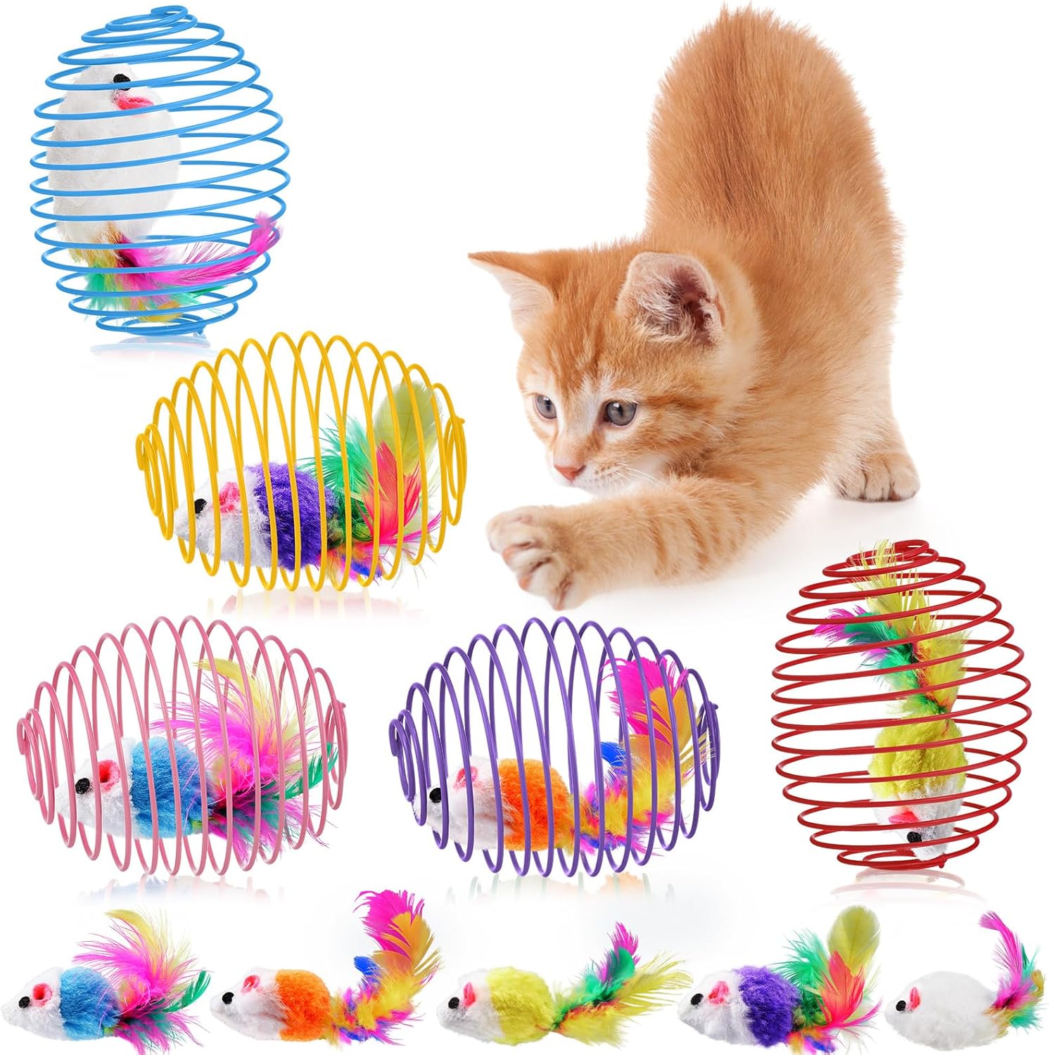 Cat Spring Ball Toy Set for Kittens and Cats Interactive Pet Toys