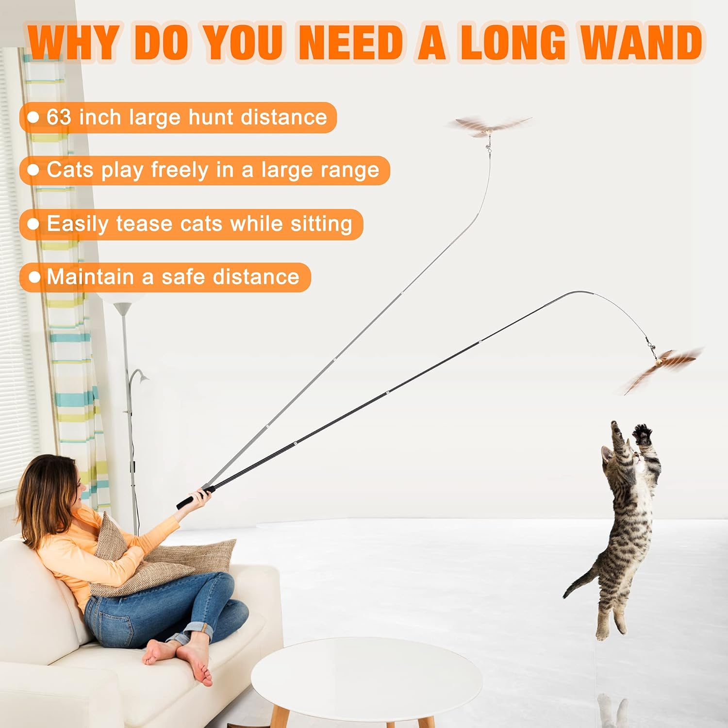Cat Wand Toy with Teaser and Feather Refill Pack