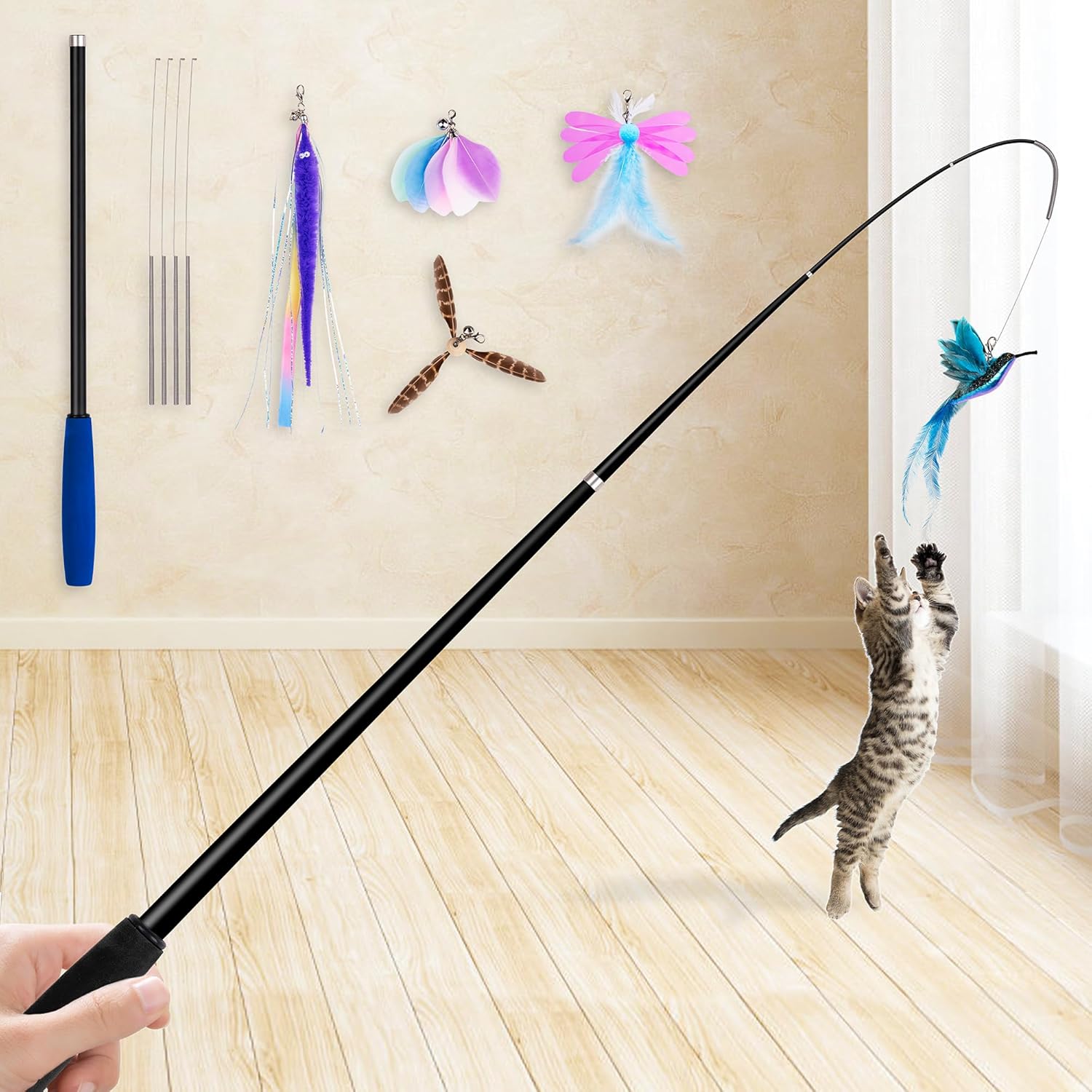 Cat Wand Toy with Teaser and Feather Refill Pack