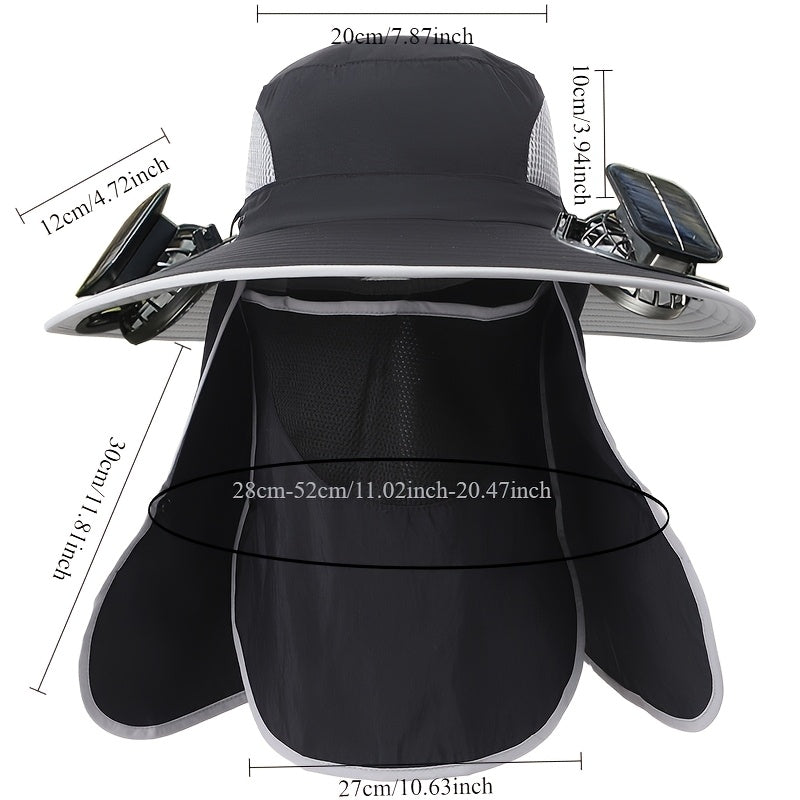 Outdoor Fishing Hat with Dual Solar Fans USB Charging Removable Sunshade