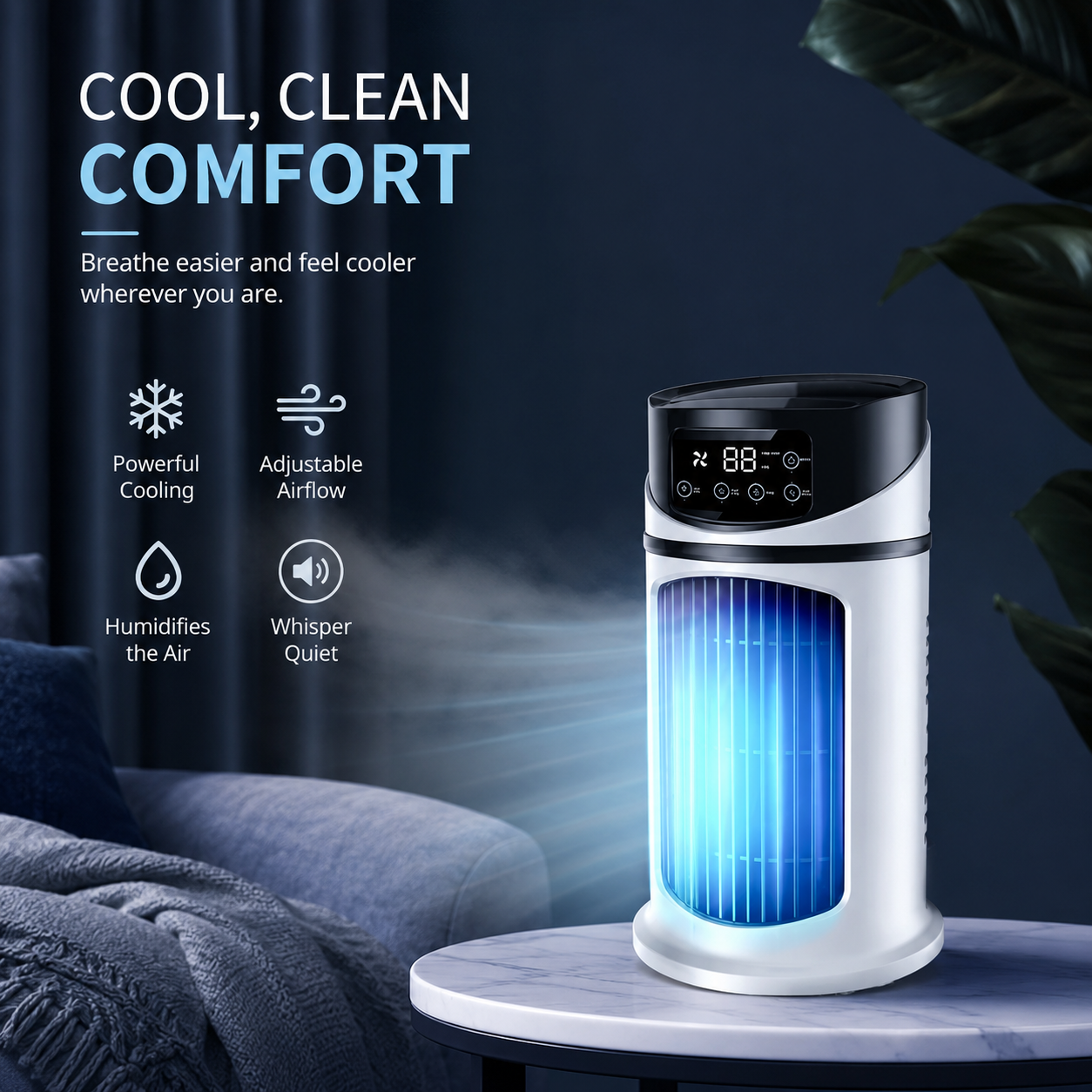 Portable Air Conditioner Desk Fan Humidifier Timer Quiet Air Cooler