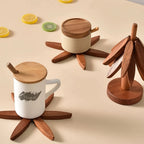 Wood Round Trivets Set with Tree Shaped Stand