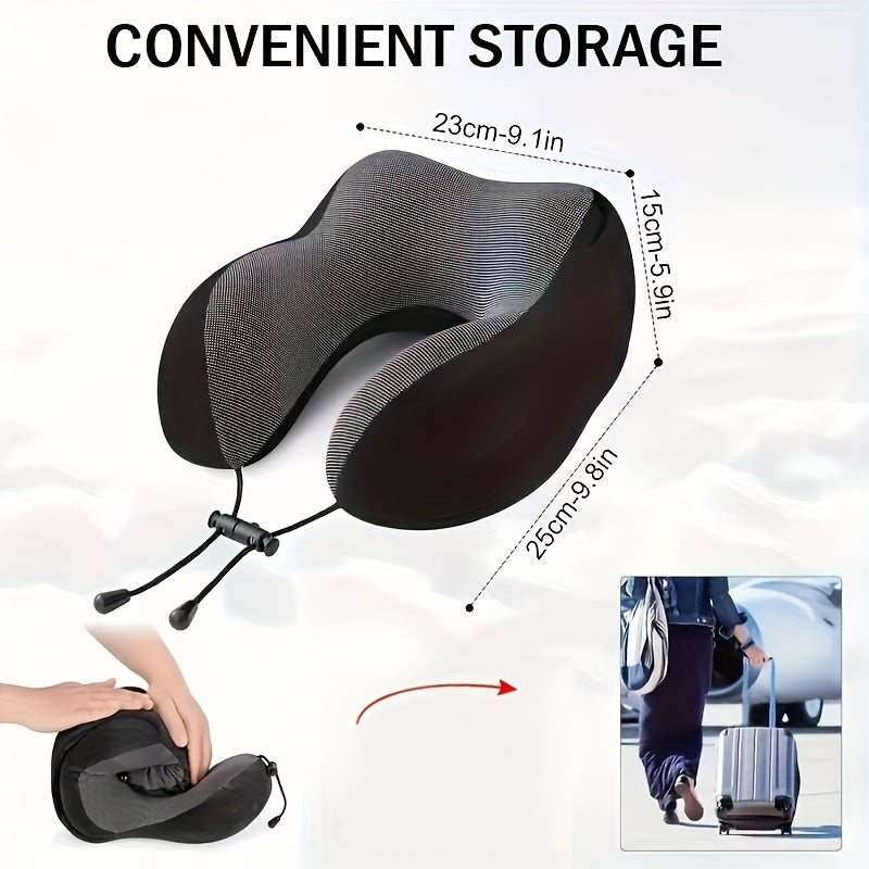 Adjustable U-Shaped Memory Foam Neck Pillow with Hood for Travel
