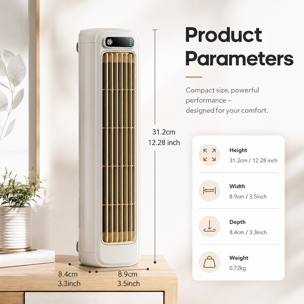 Rechargeable Portable Tower Fan Quiet Desktop Cooling Fan 3 Speed